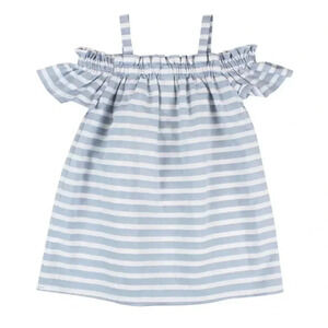 Janie And Jack Light Blue And White Striped Off Shoulder Dress Size 6-12 Months